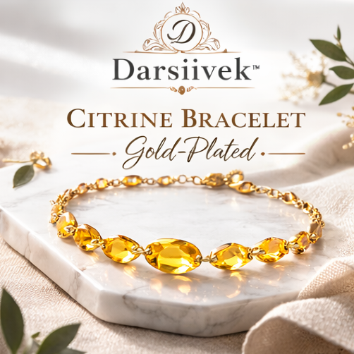 Darsiivek™ Citrine Crystal & Gold-Plated Bracelet, Citrine Bracelet, Gold-Plated Jewelry, Crystal Bracelet, Elegant Wrist Jewelry, Luxury Bracelet