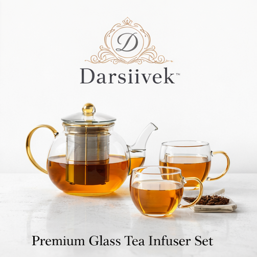 Darsiivek™ Premium Glass Tea Infuser Set, Glass Tea Infuser, Luxury Tea Set, Loose Leaf Tea Brewer, Elegant Teapot, Premium Tea Accessories