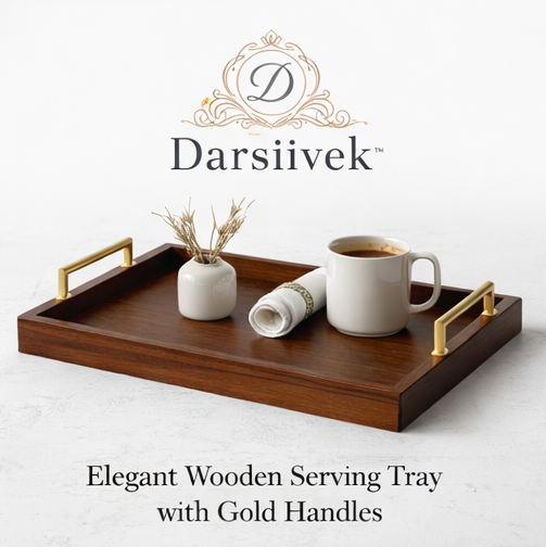 Darsiivekโข Elegant Wooden Serving Tray with Gold Handles, Wooden Serving Tray, Luxury Kitchenware, Gold Handles Tray, Elegant Serving Tray, Home Entertaining
