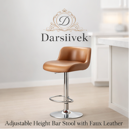 Darsiivek™ Adjustable Height Bar Stool with Faux Leather Upholstery, Adjustable Bar Stool, Faux Leather Stool, Modern Kitchen Seating, Luxury Bar Stool, Stylish Home Bar