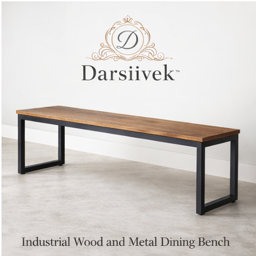 Darsiivek™ Industrial Wood and Metal Dining Bench, Industrial Dining Bench, Metal and Wood Bench, Modern Home Furniture, Rustic Dining Seating, Stylish Entryway Bench