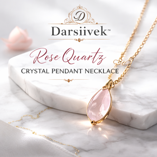 Darsiivek™ Rose Quartz Crystal Pendant Necklace, Rose Quartz Necklace, Crystal Pendant Necklace, Luxury Jewelry, Feminine Necklace, Elegant Jewelry for Women