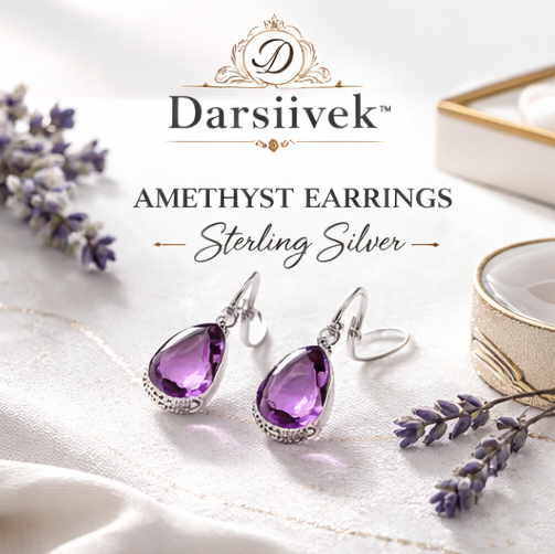 Darsiivek™ Amethyst Crystal & Sterling Silver Earrings, Amethyst Earrings, Sterling Silver Earrings, Crystal Jewelry, Elegant Earrings, Luxury Jewelry