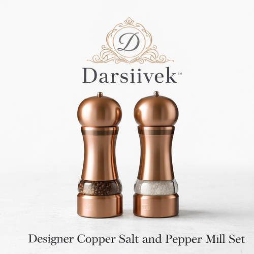 Darsiivek™ Designer Copper Salt and Pepper Mill Set, Copper Salt & Pepper Mills, Designer Kitchen Tools, Elegant Spice Mills, Adjustable Grinder, Luxury Salt Mill Set